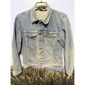 VTG Rustler Denim Trucker Jacket Made in USA Size L Short Length Western 90s